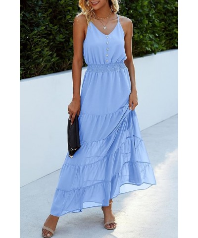 Women's Casual Summer Dress Spaghetti Strap Sleeveless High Waist Beach Long Maxi Sun Dresses Light Blue $22.44 Dresses