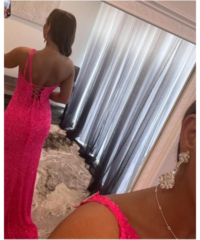 One Shoulder Sequin Prom Dresses Long Sparkly Mermaid Slit Backless Evening Party Gowns with Stars Grey $45.85 Dresses