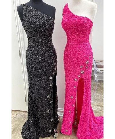 One Shoulder Sequin Prom Dresses Long Sparkly Mermaid Slit Backless Evening Party Gowns with Stars Grey $45.85 Dresses