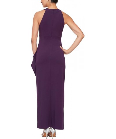 Women's Long Crepe Dress with Embellished Halter Neckline Summer Plum $37.20 Dresses