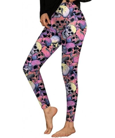 Thanksgiving Women Graphic Leggings Funny Stretchy Pants Pink Purple Skull $13.86 Leggings