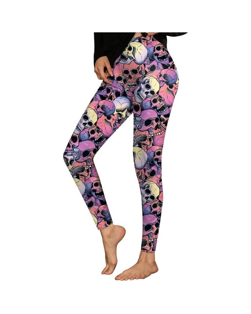 Thanksgiving Women Graphic Leggings Funny Stretchy Pants Pink Purple Skull $13.86 Leggings