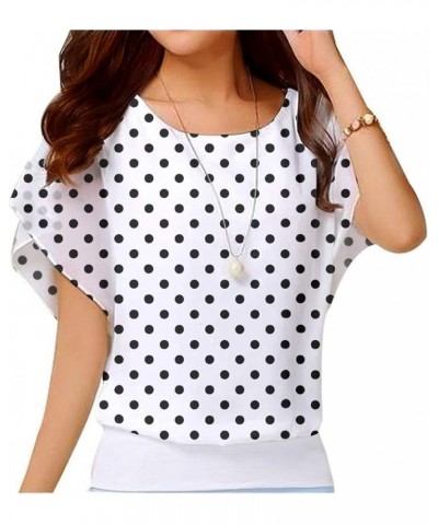 Women's Summer Loose Casual Short Sleeve Chiffon Top T-Shirt Blouse White Dot $8.50 Blouses