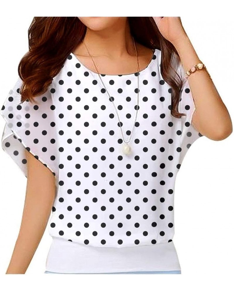 Women's Summer Loose Casual Short Sleeve Chiffon Top T-Shirt Blouse White Dot $8.50 Blouses