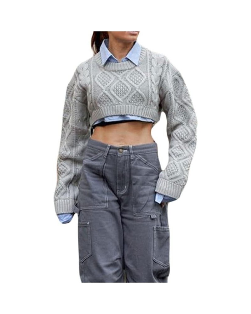 Y2k Knit Long Sleeve Shrug Crop Top Cut Out Crochet Bolero Tops See Through Sweater Harajuku Vintage Streetwear A-grey $11.50...