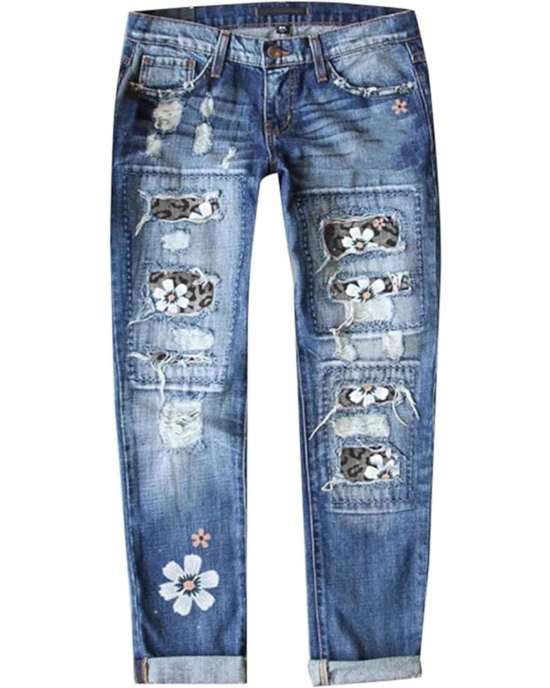 Straight Leg Jeans for Women Ripped Hem Low Waisted St. Patrick's Day Printed Perforated Long Denim Pants Flower Grey $21.60 ...