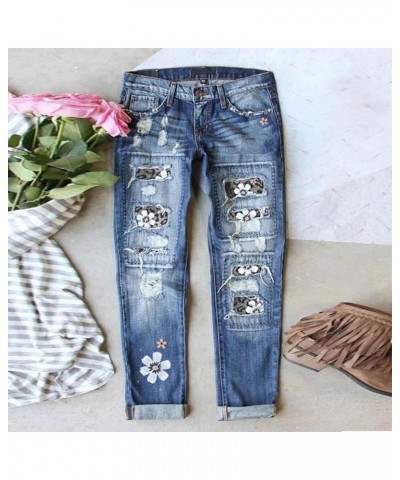 Straight Leg Jeans for Women Ripped Hem Low Waisted St. Patrick's Day Printed Perforated Long Denim Pants Flower Grey $21.60 ...