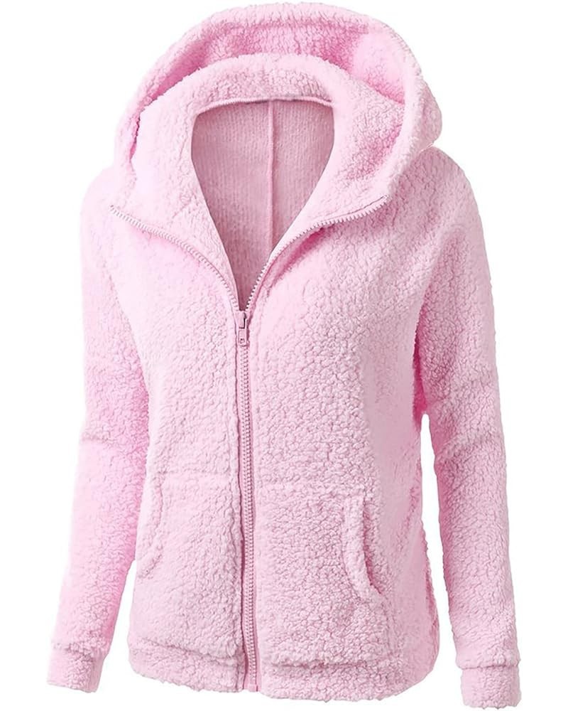 Winter Coats For Women Lightweight Fuzzy Fleece Jacket Plus Size Zip Up Hooded Coat Warm Shaggy Long Sleeve Outwear 02♚pink $...