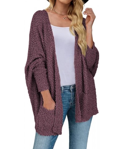 Women's 2024 Fall Winter Popcorn Long Sleeve Open Front Chunky Knit Oversized Cardigan Sweater Coat Maroon $22.78 Sweaters