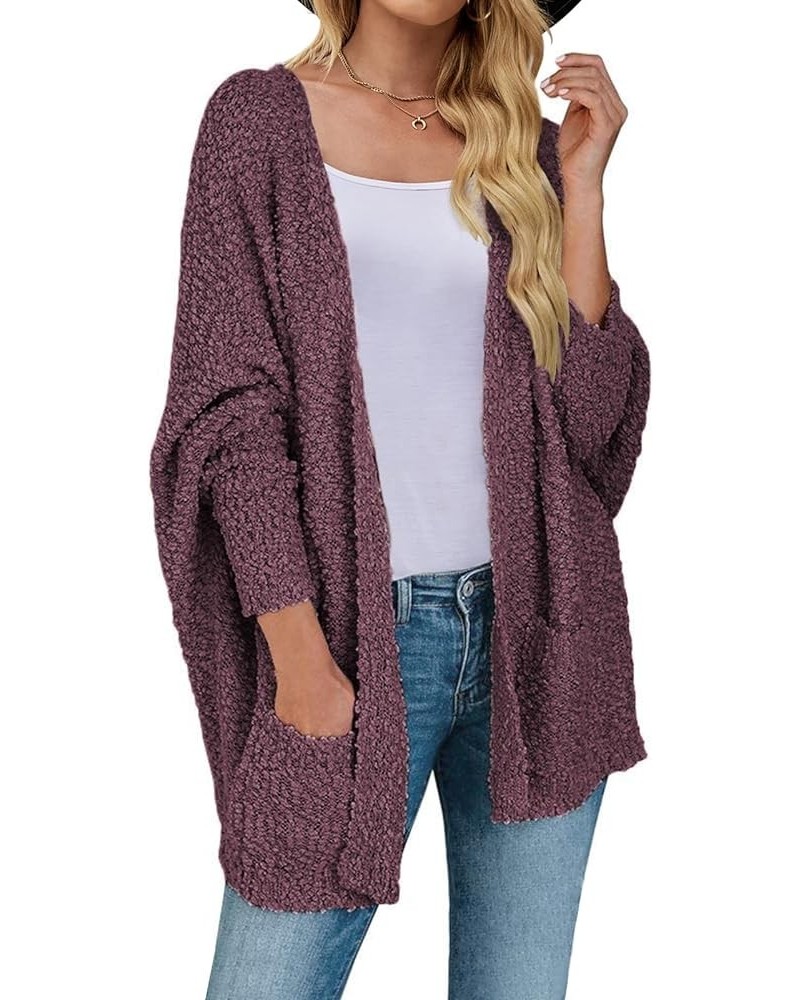 Women's 2024 Fall Winter Popcorn Long Sleeve Open Front Chunky Knit Oversized Cardigan Sweater Coat Maroon $22.78 Sweaters