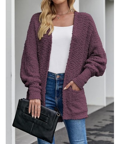 Women's 2024 Fall Winter Popcorn Long Sleeve Open Front Chunky Knit Oversized Cardigan Sweater Coat Maroon $22.78 Sweaters