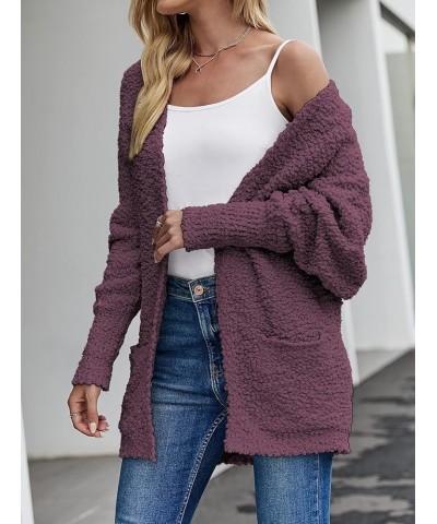 Women's 2024 Fall Winter Popcorn Long Sleeve Open Front Chunky Knit Oversized Cardigan Sweater Coat Maroon $22.78 Sweaters