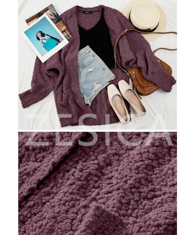 Women's 2024 Fall Winter Popcorn Long Sleeve Open Front Chunky Knit Oversized Cardigan Sweater Coat Maroon $22.78 Sweaters