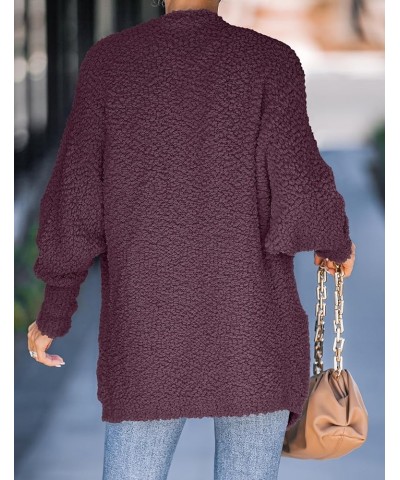 Women's 2024 Fall Winter Popcorn Long Sleeve Open Front Chunky Knit Oversized Cardigan Sweater Coat Maroon $22.78 Sweaters