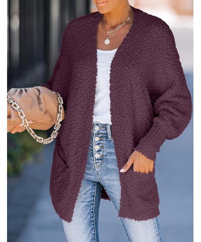 Women's 2024 Fall Winter Popcorn Long Sleeve Open Front Chunky Knit Oversized Cardigan Sweater Coat Maroon $22.78 Sweaters