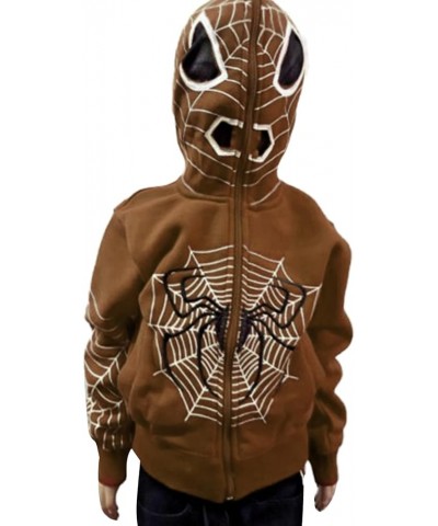 Women Y2K Spider Web Hoodies Goth Harajuku Punk Jacket Fall Streetwear Oversized Vintage Graphic Full Zip Up Hoodie Brown $11...