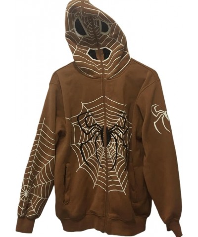 Women Y2K Spider Web Hoodies Goth Harajuku Punk Jacket Fall Streetwear Oversized Vintage Graphic Full Zip Up Hoodie Brown $11...