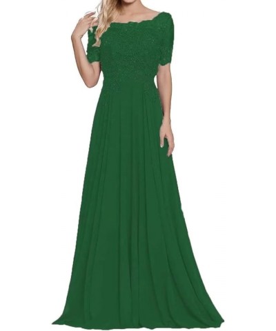 Women's Lace Appliques Mother of The Bride Dresses Short Sleeves Long Chiffon A-line Formal Evening Gowns Emerald Green $40.7...