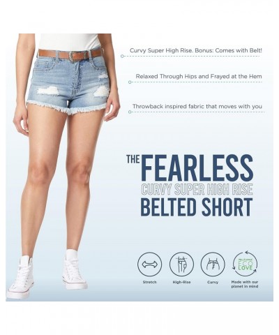 Women's Fearless Curvy Denim Shorts High-Rise Belted Insta Vintage Juniors Shawna $15.98 Shorts