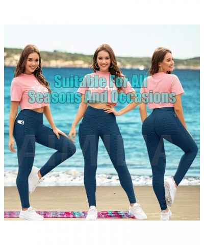 Butt Lifting Anti Cellulite Leggings for Women High Waisted Yoga Pants Workout Tummy Control Sport Tights Pockets_navy Blue $...