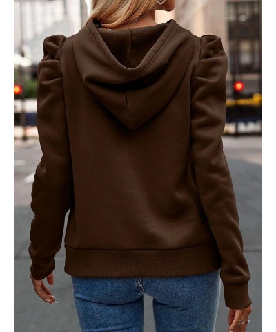 Women's Hoodies Drawstring Puff Long Sleeve Casual Pullover Sweatshirt Solid Brown $19.88 Hoodies & Sweatshirts