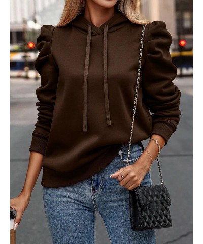 Women's Hoodies Drawstring Puff Long Sleeve Casual Pullover Sweatshirt Solid Brown $19.88 Hoodies & Sweatshirts