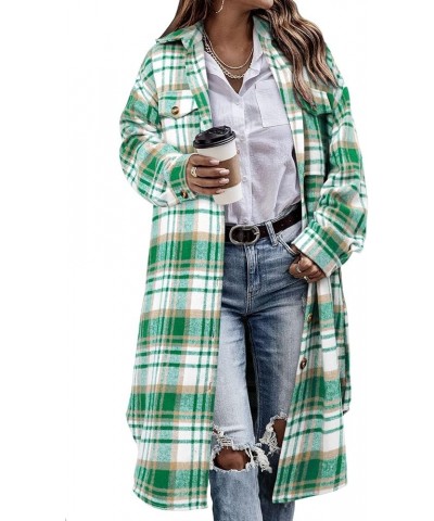 Womens Plaid Shacket Jacket Long Flannel Jacket Casual Lapel Button Down Tartan Trench Coats A-green White $28.76 Jackets