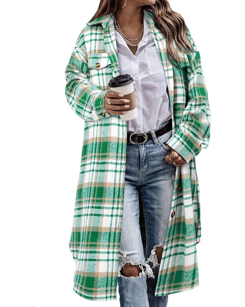 Womens Plaid Shacket Jacket Long Flannel Jacket Casual Lapel Button Down Tartan Trench Coats A-green White $28.76 Jackets