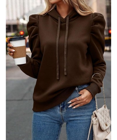 Women's Hoodies Drawstring Puff Long Sleeve Casual Pullover Sweatshirt Solid Brown $19.88 Hoodies & Sweatshirts