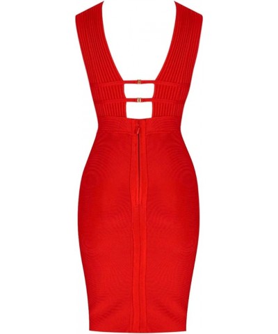 Women's Sleeveless Deep Plunge V Neck Night Club Party Bandage Dress with Waist Straps Red $35.18 Dresses