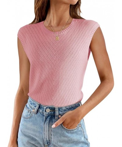 Womens Summer Sleeveless Sweater Vest Lightweight Crewneck Knit Pullover Sweaters Tank Tops B Pink $16.49 Sweaters