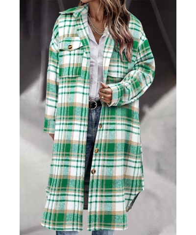 Womens Plaid Shacket Jacket Long Flannel Jacket Casual Lapel Button Down Tartan Trench Coats A-green White $28.76 Jackets