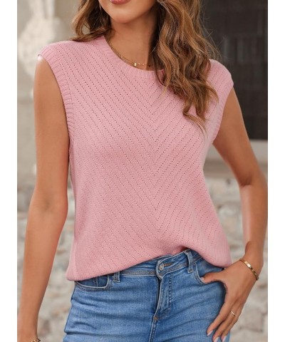 Womens Summer Sleeveless Sweater Vest Lightweight Crewneck Knit Pullover Sweaters Tank Tops B Pink $16.49 Sweaters