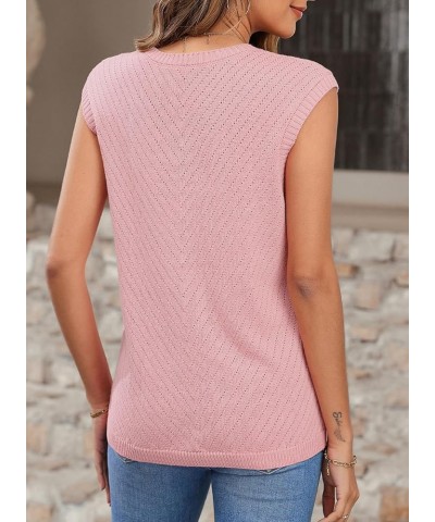 Womens Summer Sleeveless Sweater Vest Lightweight Crewneck Knit Pullover Sweaters Tank Tops B Pink $16.49 Sweaters