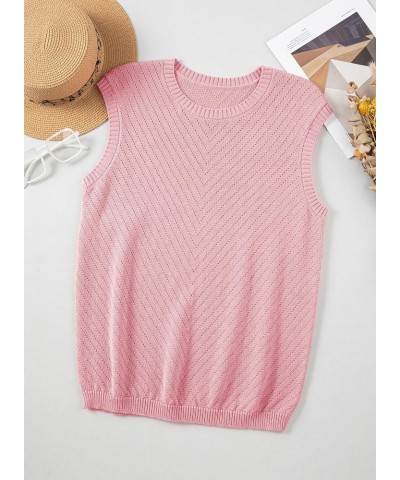 Womens Summer Sleeveless Sweater Vest Lightweight Crewneck Knit Pullover Sweaters Tank Tops B Pink $16.49 Sweaters