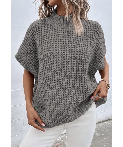 Women's Mock Neck Batwing Short Sleeve Loose Oversized Knit Pullover Sweater Jumper Tops Gray $18.54 Sweaters