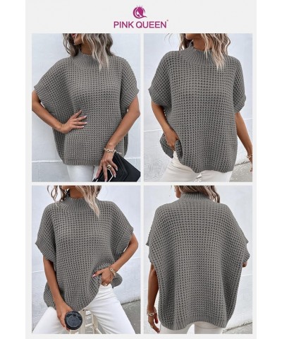 Women's Mock Neck Batwing Short Sleeve Loose Oversized Knit Pullover Sweater Jumper Tops Gray $18.54 Sweaters