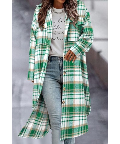 Womens Plaid Shacket Jacket Long Flannel Jacket Casual Lapel Button Down Tartan Trench Coats A-green White $28.76 Jackets