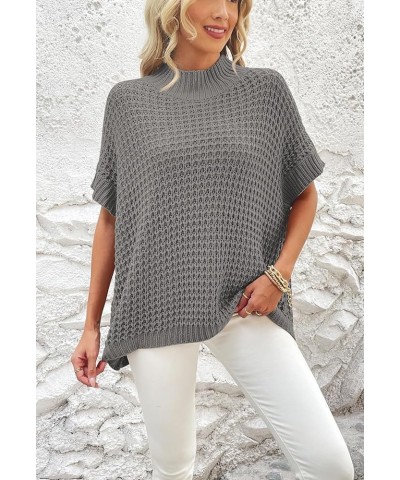 Women's Mock Neck Batwing Short Sleeve Loose Oversized Knit Pullover Sweater Jumper Tops Gray $18.54 Sweaters