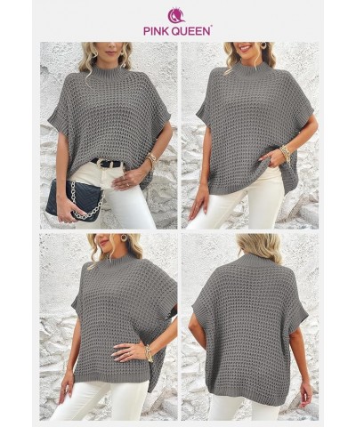 Women's Mock Neck Batwing Short Sleeve Loose Oversized Knit Pullover Sweater Jumper Tops Gray $18.54 Sweaters