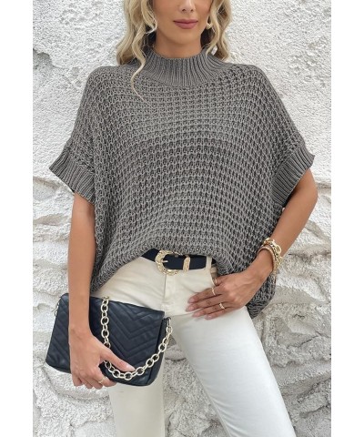 Women's Mock Neck Batwing Short Sleeve Loose Oversized Knit Pullover Sweater Jumper Tops Gray $18.54 Sweaters