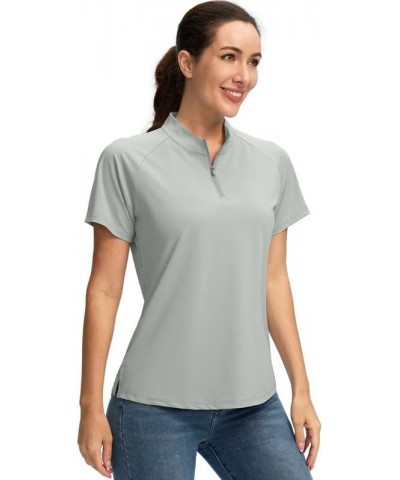 Women's Golf Shirt Short Sleeve Polo with Zip Up Quick Dry Sports Tennis Shirts for Women Golf Apparel Clothes Light Grey $12...