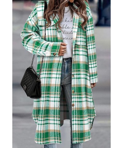 Womens Plaid Shacket Jacket Long Flannel Jacket Casual Lapel Button Down Tartan Trench Coats A-green White $28.76 Jackets