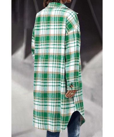 Womens Plaid Shacket Jacket Long Flannel Jacket Casual Lapel Button Down Tartan Trench Coats A-green White $28.76 Jackets