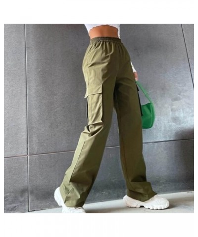 Cargo Pants 2024 for Women Trendy High Waisted Wide Leg Trousers Pockets Casual Elastic Waist Stretchy Y2K Jogger Pant 01-gre...