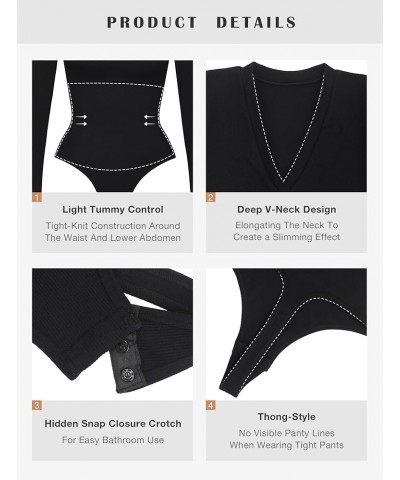 Long Sleeve Bodysuit for Women Thong Body Suits Slimming Leotard Shirt Tops Womens Bodysuit B-black V Neck Ribbed Bodysuit $1...