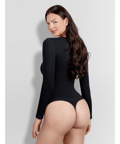 Long Sleeve Bodysuit for Women Thong Body Suits Slimming Leotard Shirt Tops Womens Bodysuit B-black V Neck Ribbed Bodysuit $1...