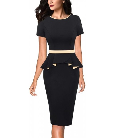 Womens Crew Neck Peplum Colorblock Work Business Office Bodycon Pencil Dress Black and Beige $19.35 Dresses