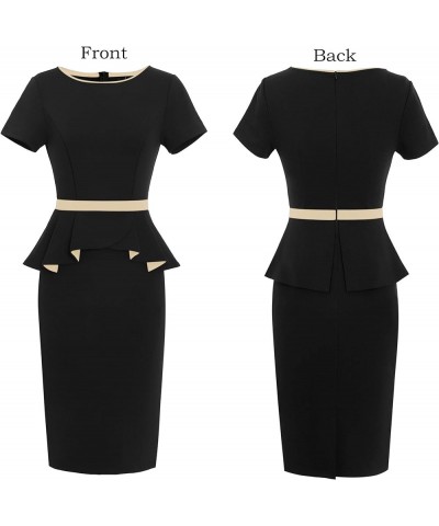 Womens Crew Neck Peplum Colorblock Work Business Office Bodycon Pencil Dress Black and Beige $19.35 Dresses