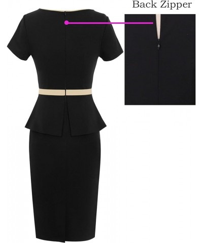 Womens Crew Neck Peplum Colorblock Work Business Office Bodycon Pencil Dress Black and Beige $19.35 Dresses